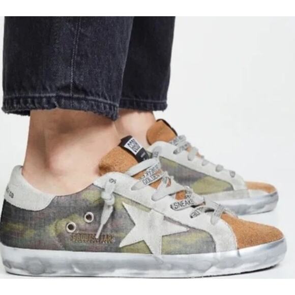 Golden Goose Superstar Camo & Coffee Suede Sneaker Women’s Sz. 39 (US 9) - Picture 1 of 9